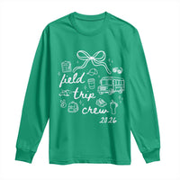 Field Trip Crew 2026 Coquette Bow Long Sleeve Shirt Hand Drawn Doodle Graphic Teacher Chaperone
