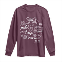 Field Trip Crew 2026 Coquette Bow Long Sleeve Shirt Hand Drawn Doodle Graphic Teacher Chaperone