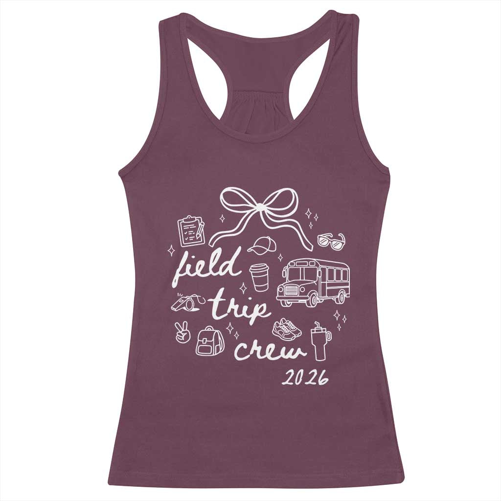 Field Trip Crew 2026 Coquette Bow Racerback Tank Top Hand Drawn Doodle Graphic Teacher Chaperone