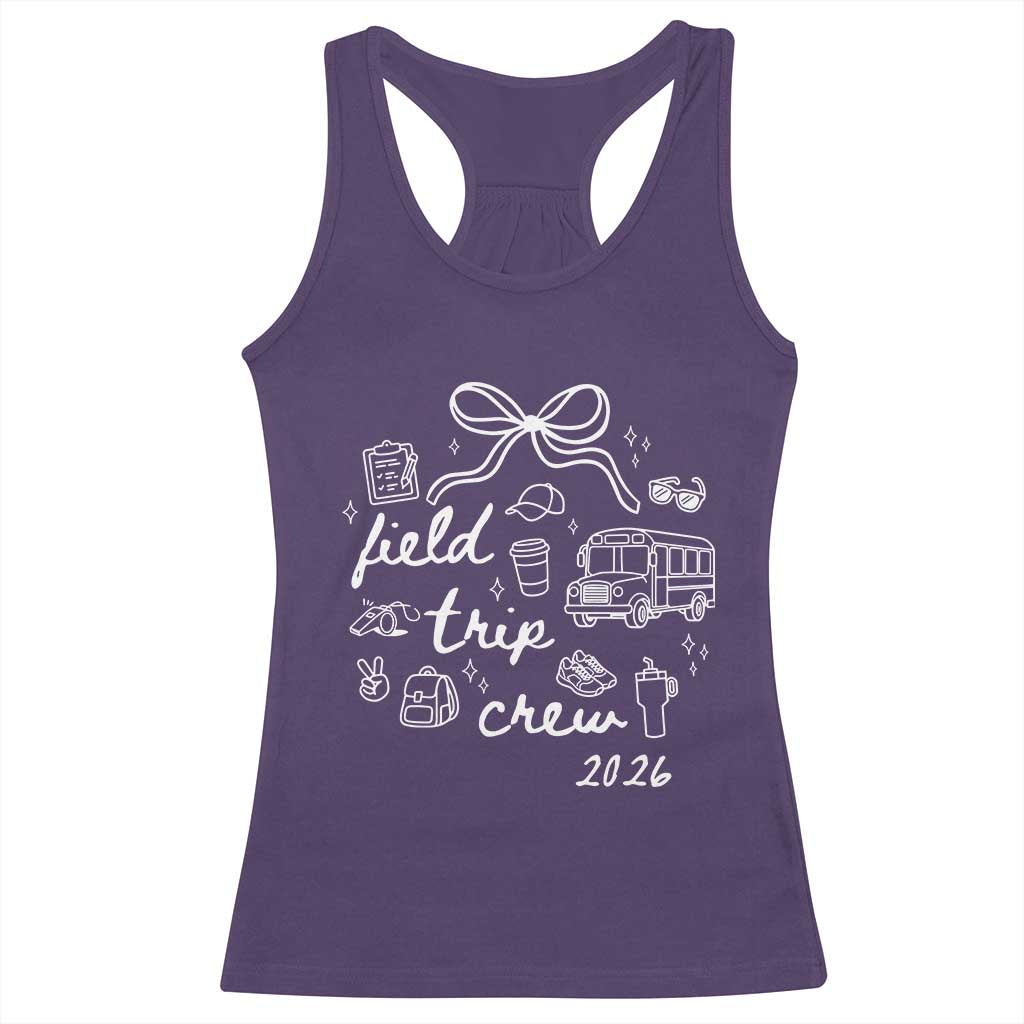 Field Trip Crew 2026 Coquette Bow Racerback Tank Top Hand Drawn Doodle Graphic Teacher Chaperone
