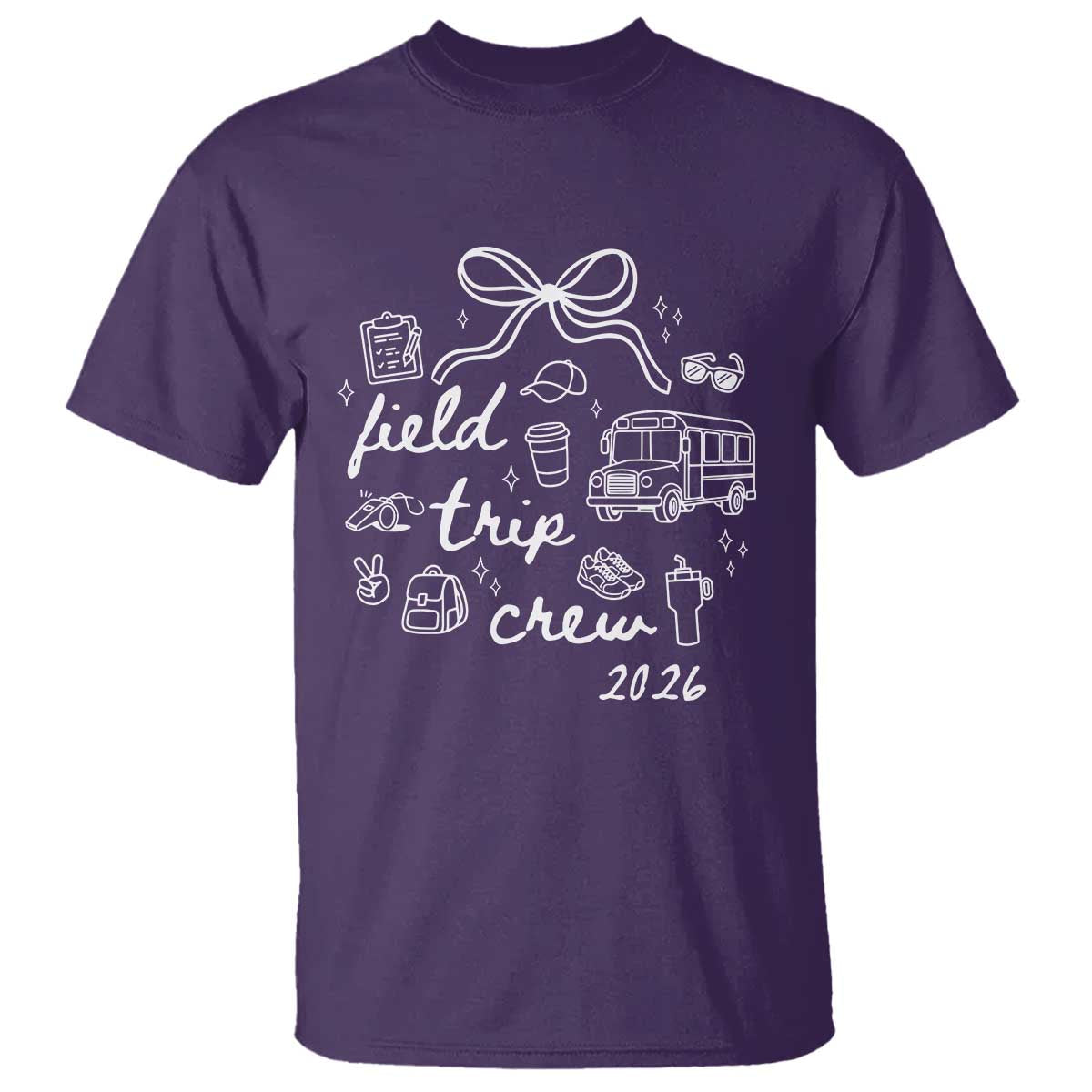 Field Trip Crew 2026 Coquette Bow T Shirt Hand Drawn Doodle Graphic Teacher Chaperone