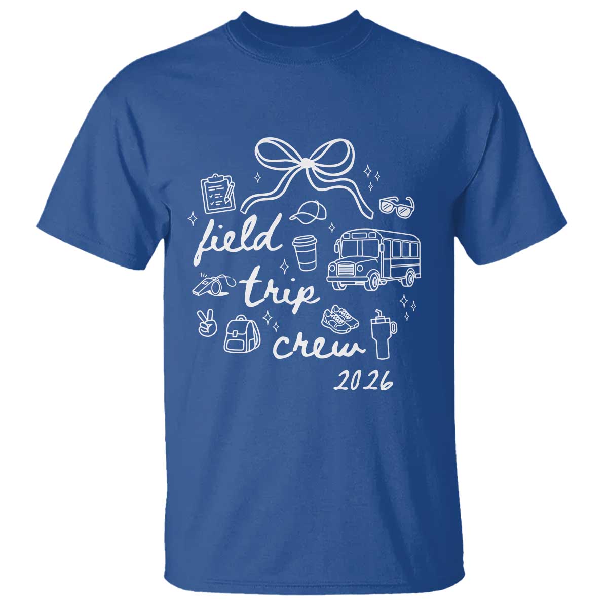 Field Trip Crew 2026 Coquette Bow T Shirt Hand Drawn Doodle Graphic Teacher Chaperone