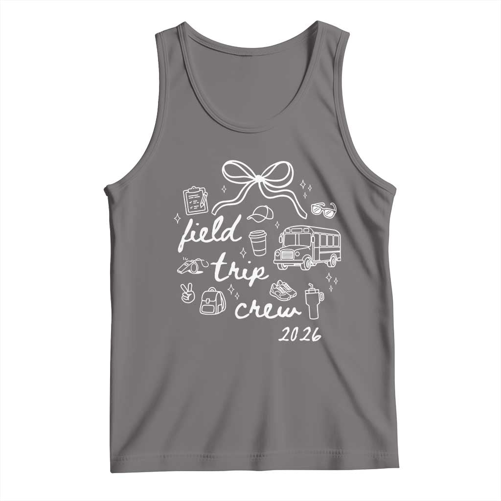 Field Trip Crew 2026 Coquette Bow Tank Top Hand Drawn Doodle Graphic Teacher Chaperone