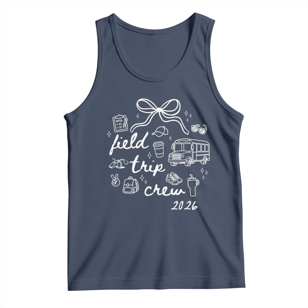 Field Trip Crew 2026 Coquette Bow Tank Top Hand Drawn Doodle Graphic Teacher Chaperone