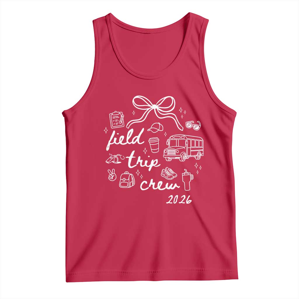 Field Trip Crew 2026 Coquette Bow Tank Top Hand Drawn Doodle Graphic Teacher Chaperone