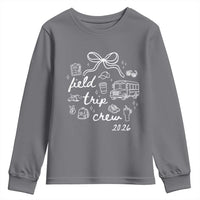 Field Trip Crew 2026 Coquette Bow Youth Sweatshirt Hand Drawn Doodle Graphic Teacher Chaperone