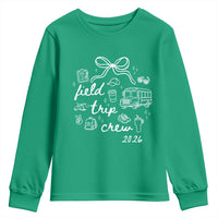 Field Trip Crew 2026 Coquette Bow Youth Sweatshirt Hand Drawn Doodle Graphic Teacher Chaperone