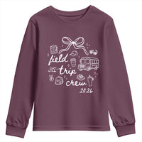 Field Trip Crew 2026 Coquette Bow Youth Sweatshirt Hand Drawn Doodle Graphic Teacher Chaperone