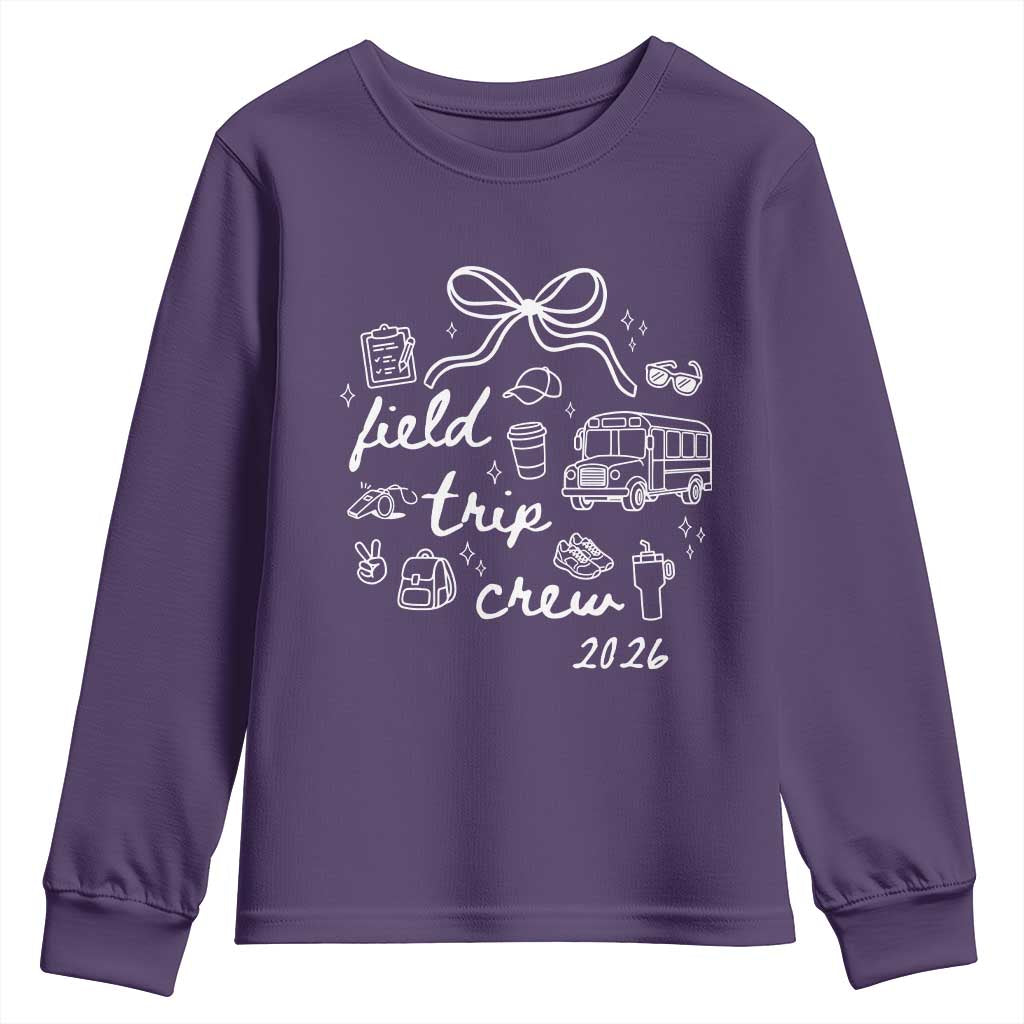 Field Trip Crew 2026 Coquette Bow Youth Sweatshirt Hand Drawn Doodle Graphic Teacher Chaperone