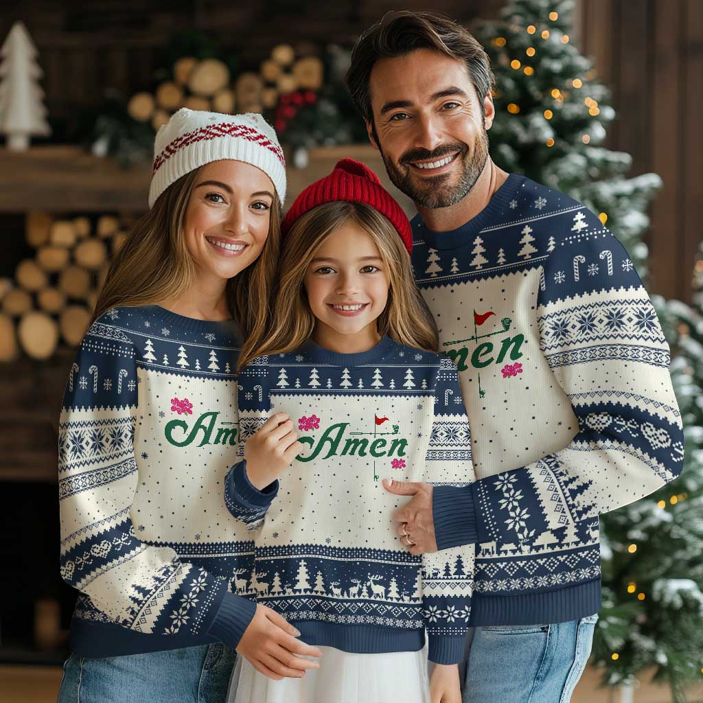 Golf Lover Amen Azalea Graphic Ugly Christmas Sweater Augusta Georgia Traditions Golfing Fan