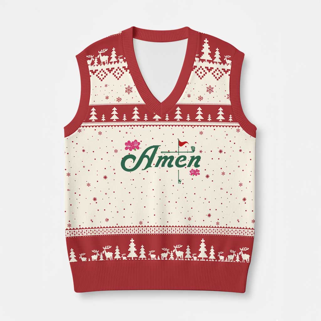 Golf Lover Amen Azalea Graphic V-Neck Knit Sweater Vest Augusta Georgia Traditions Golfing Fan