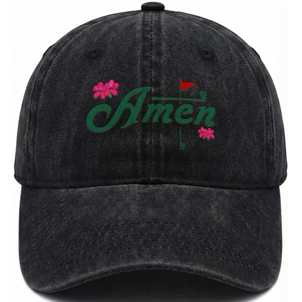 Golf Lover Amen Azalea Graphic Washed Cotton Baseball Cap Augusta Georgia Traditions Golfing Fan TS02