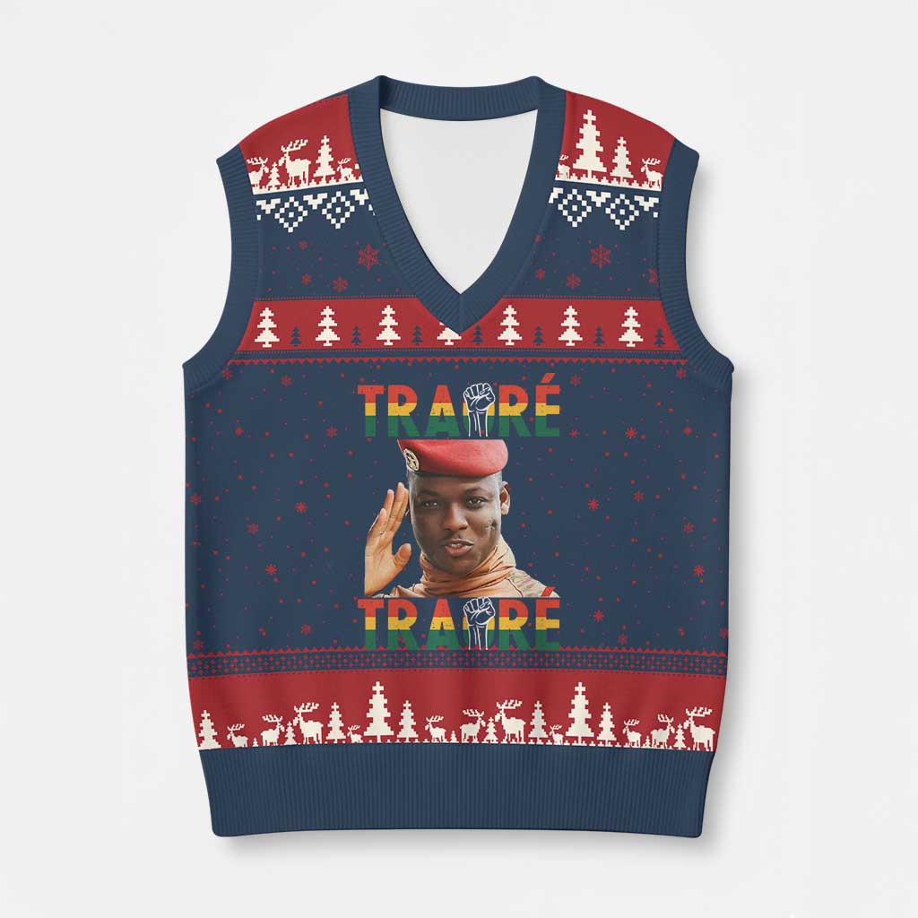 Traoré 2025 V-Neck Knit Sweater Vest African President Burkina Faso - Wonder Print Shop