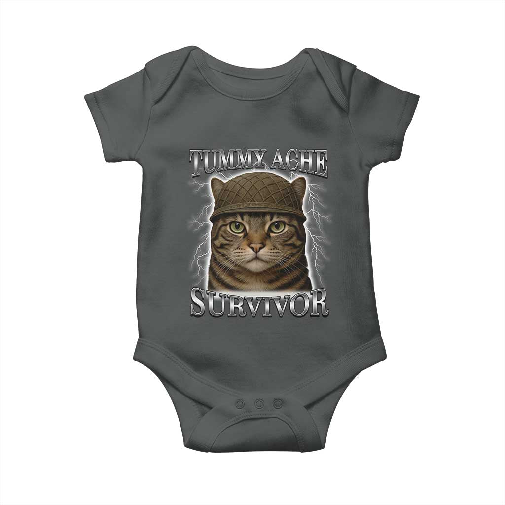 Funny Cat Meme Humor Baby Onesie Tummy Ache Survivor Lightning Cats Parody