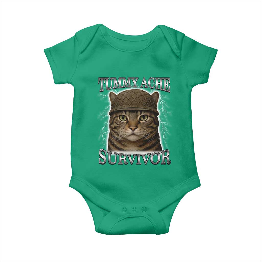 Funny Cat Meme Humor Baby Onesie Tummy Ache Survivor Lightning Cats Parody
