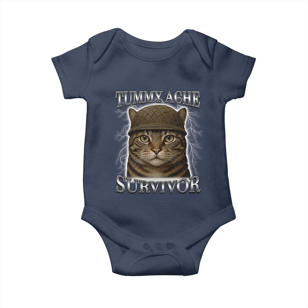 Funny Cat Meme Humor Baby Onesie Tummy Ache Survivor Lightning Cats Parody