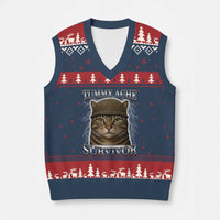 Funny Cat Meme Humor V-Neck Knit Sweater Vest Tummy Ache Survivor Lightning Cats Parody - Wonder Print Shop