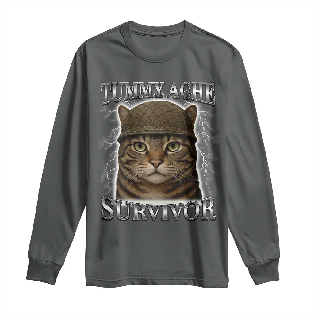 Funny Cat Meme Humor Long Sleeve Shirt Tummy Ache Survivor Lightning Cats Parody