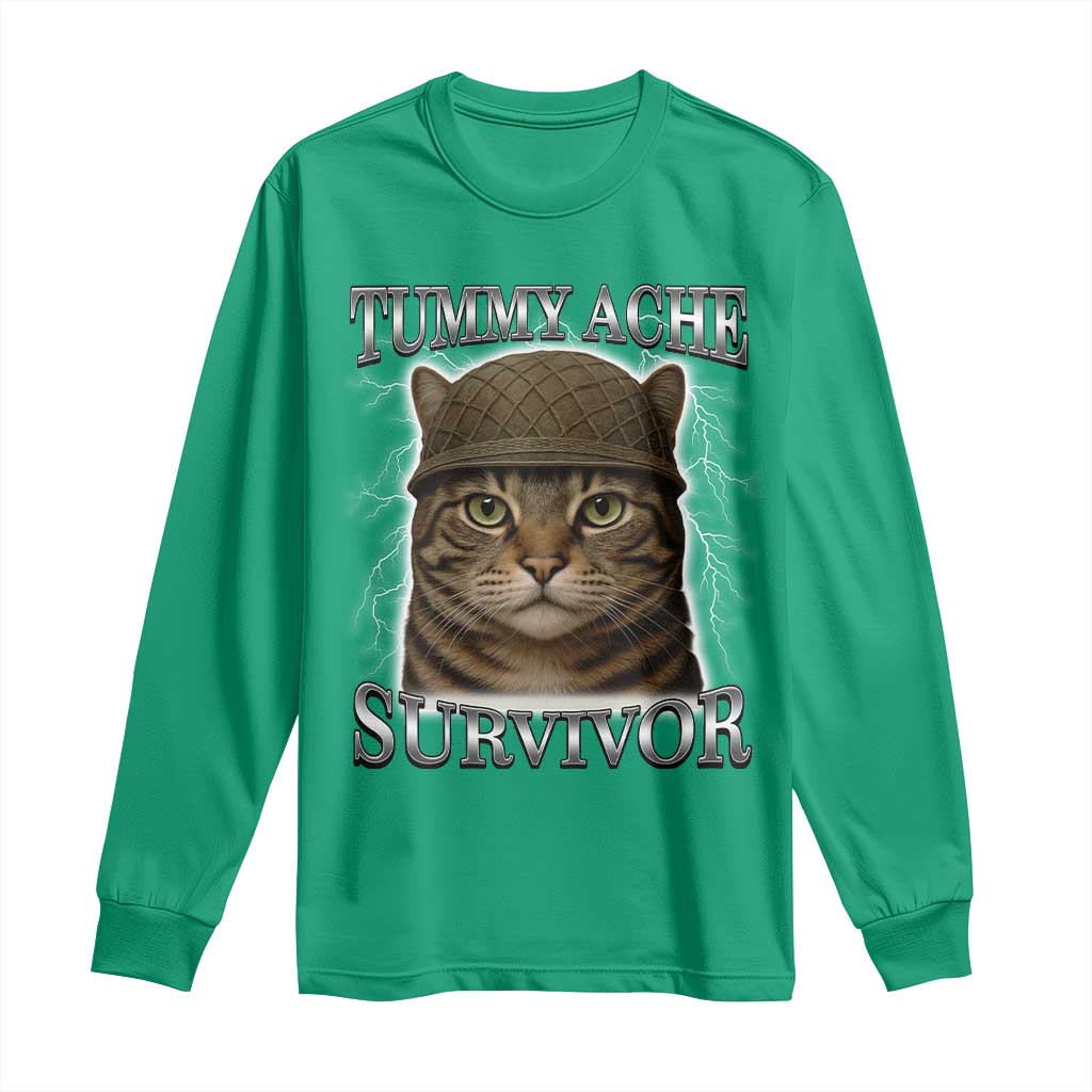 Funny Cat Meme Humor Long Sleeve Shirt Tummy Ache Survivor Lightning Cats Parody