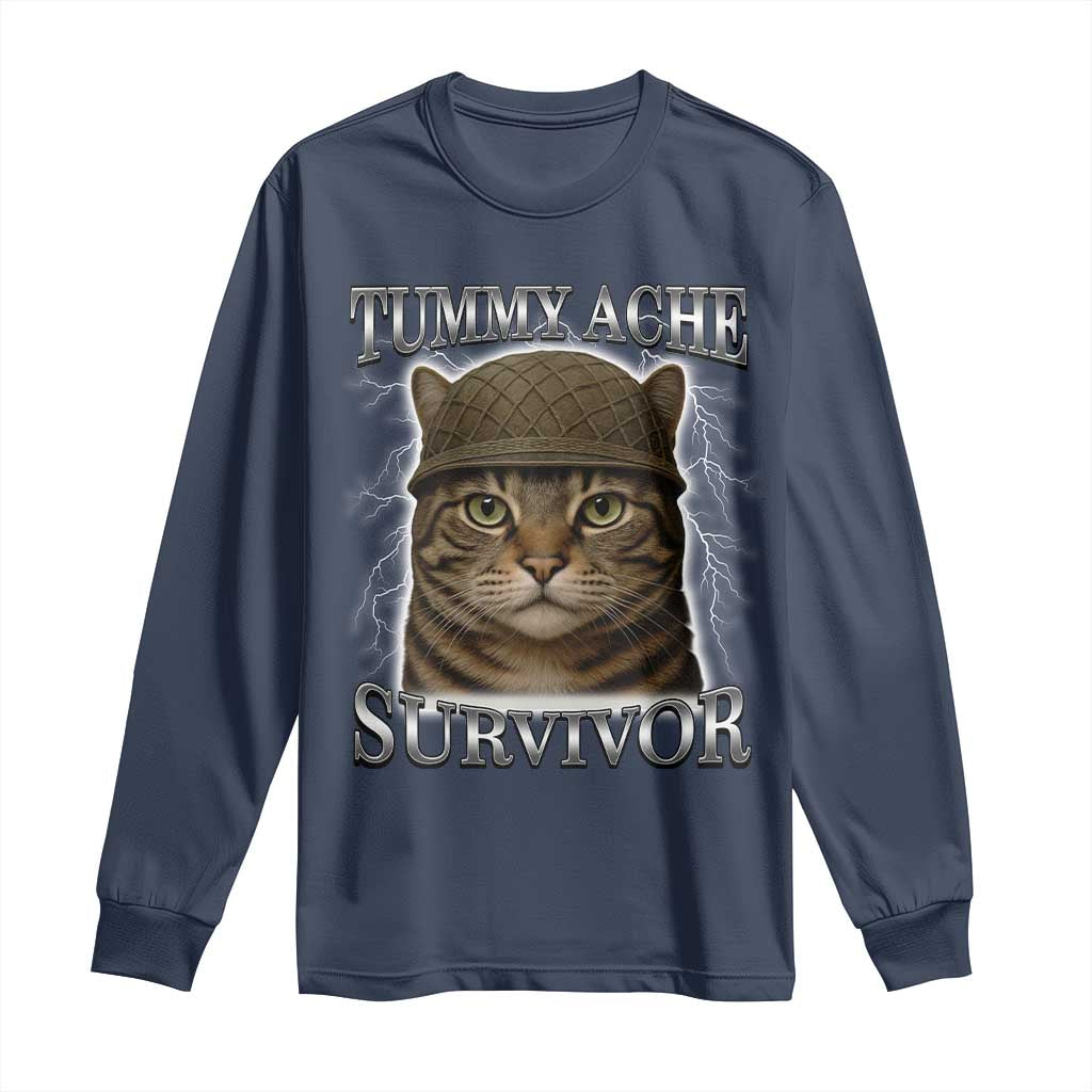 Funny Cat Meme Humor Long Sleeve Shirt Tummy Ache Survivor Lightning Cats Parody