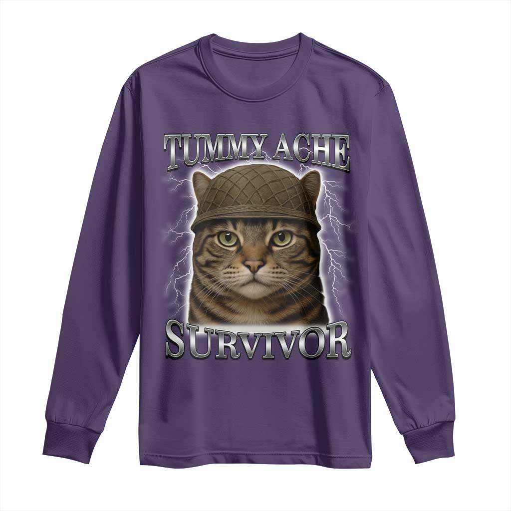 Funny Cat Meme Humor Long Sleeve Shirt Tummy Ache Survivor Lightning Cats Parody