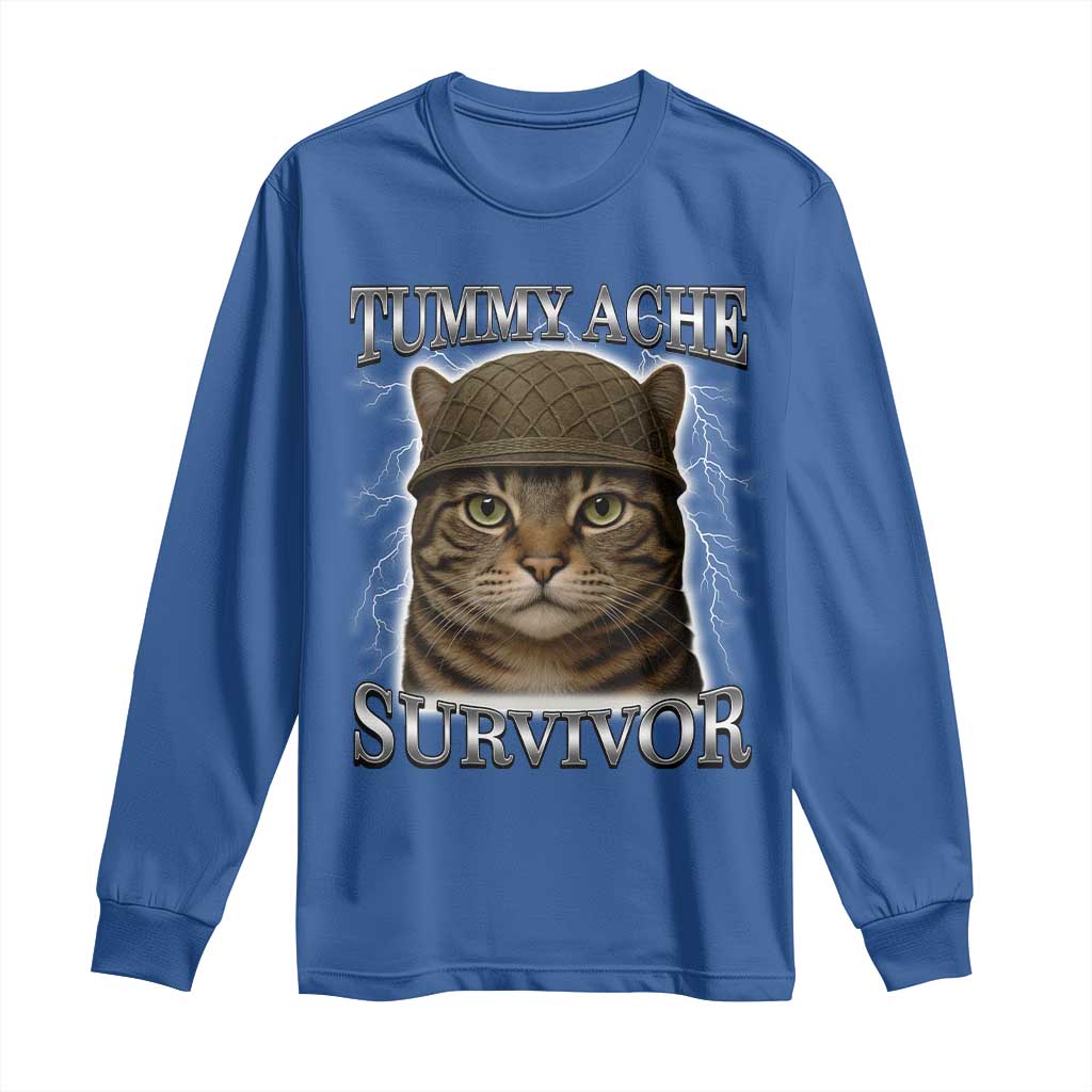 Funny Cat Meme Humor Long Sleeve Shirt Tummy Ache Survivor Lightning Cats Parody