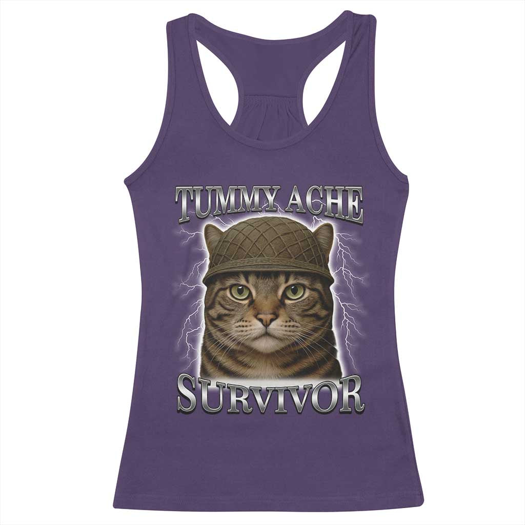 Funny Cat Meme Humor Racerback Tank Top Tummy Ache Survivor Lightning Cats Parody