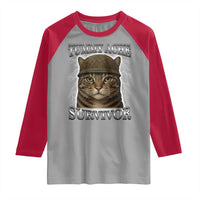 Funny Cat Meme Humor Raglan Shirt Tummy Ache Survivor Lightning Cats Parody