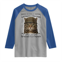 Funny Cat Meme Humor Raglan Shirt Tummy Ache Survivor Lightning Cats Parody
