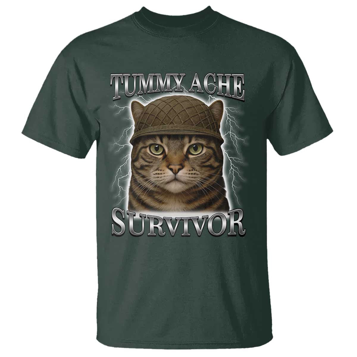 Funny Cat Meme Humor T Shirt Tummy Ache Survivor Lightning Cats Parody