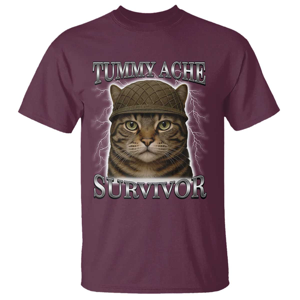 Funny Cat Meme Humor T Shirt Tummy Ache Survivor Lightning Cats Parody