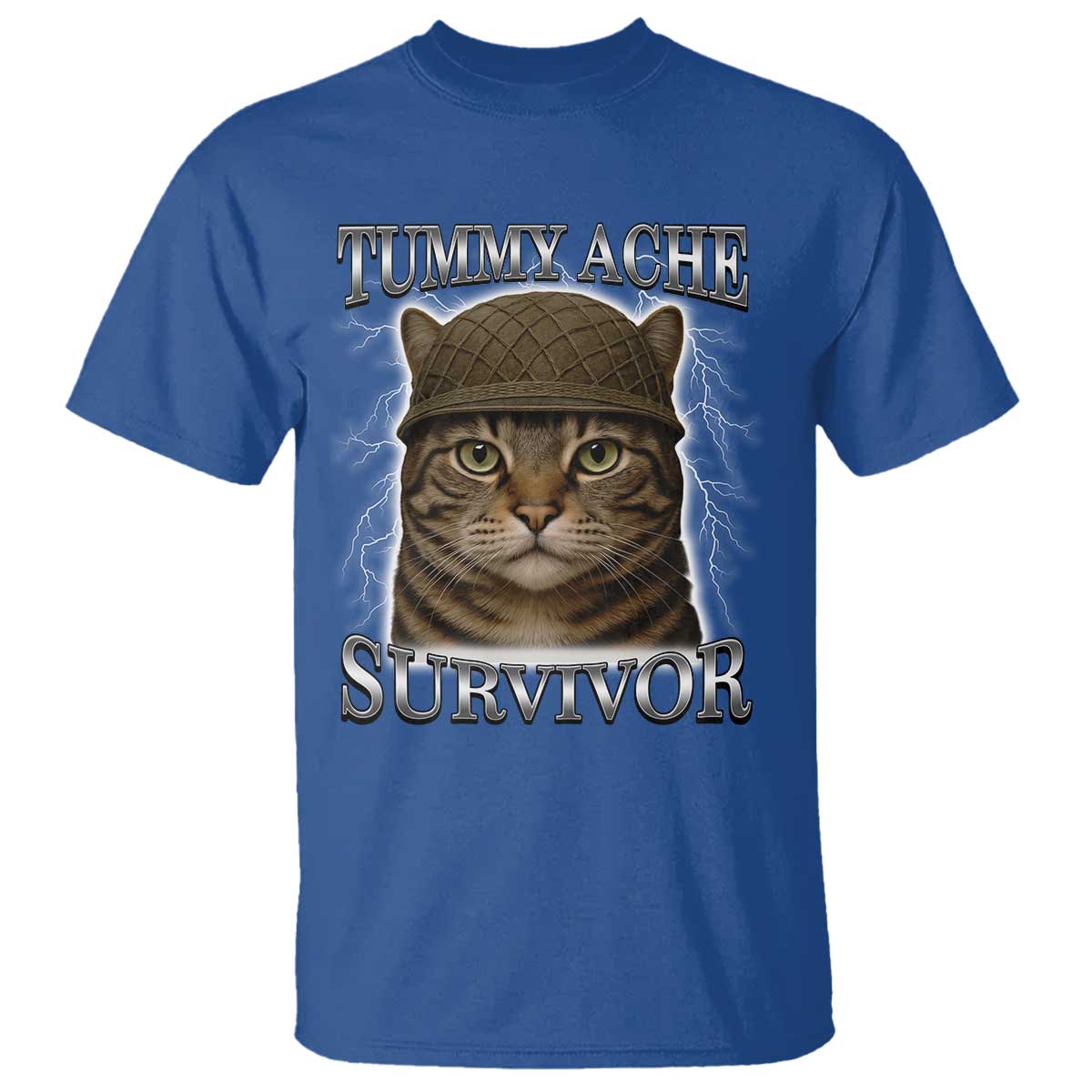 Funny Cat Meme Humor T Shirt Tummy Ache Survivor Lightning Cats Parody