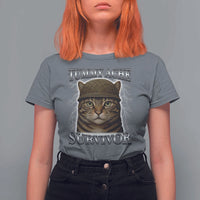Funny Cat Meme Humor T Shirt For Women Tummy Ache Survivor Lightning Cats Parody