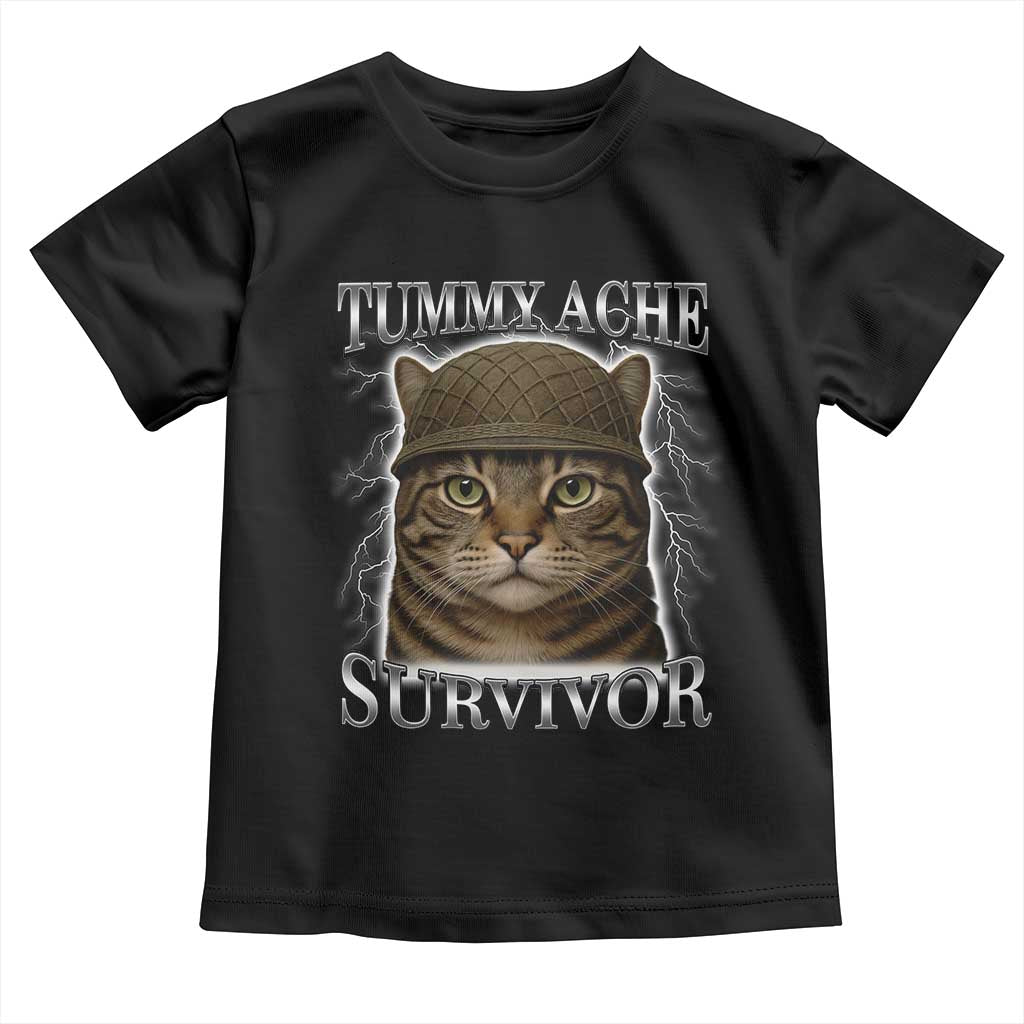 Funny Cat Meme Humor Toddler T Shirt Tummy Ache Survivor Lightning Cats Parody