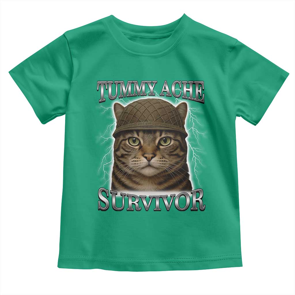 Funny Cat Meme Humor Toddler T Shirt Tummy Ache Survivor Lightning Cats Parody