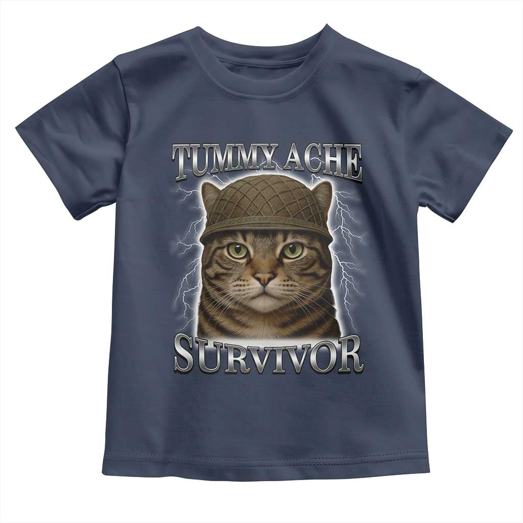 Funny Cat Meme Humor Toddler T Shirt Tummy Ache Survivor Lightning Cats Parody