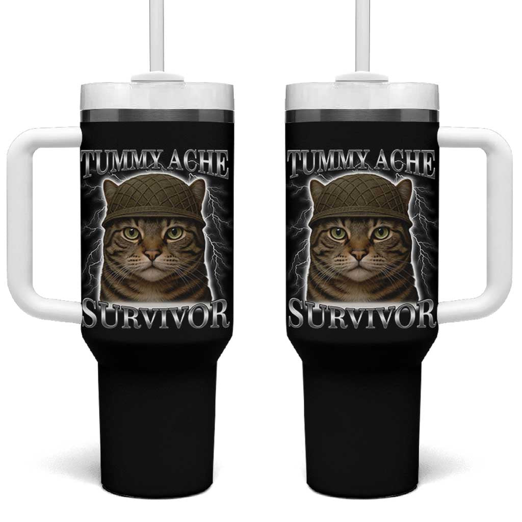 Funny Cat Meme Humor Tumbler With Handle Tummy Ache Survivor Lightning Cats Parody