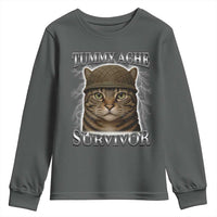 Funny Cat Meme Humor Youth Sweatshirt Tummy Ache Survivor Lightning Cats Parody