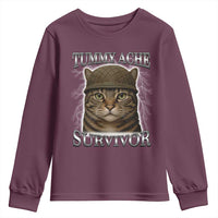 Funny Cat Meme Humor Youth Sweatshirt Tummy Ache Survivor Lightning Cats Parody
