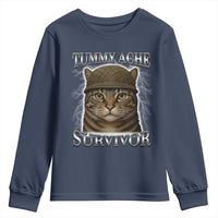 Funny Cat Meme Humor Youth Sweatshirt Tummy Ache Survivor Lightning Cats Parody