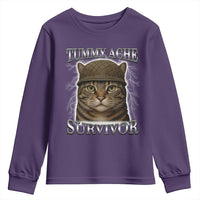 Funny Cat Meme Humor Youth Sweatshirt Tummy Ache Survivor Lightning Cats Parody