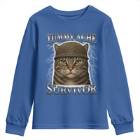 Funny Cat Meme Humor Youth Sweatshirt Tummy Ache Survivor Lightning Cats Parody