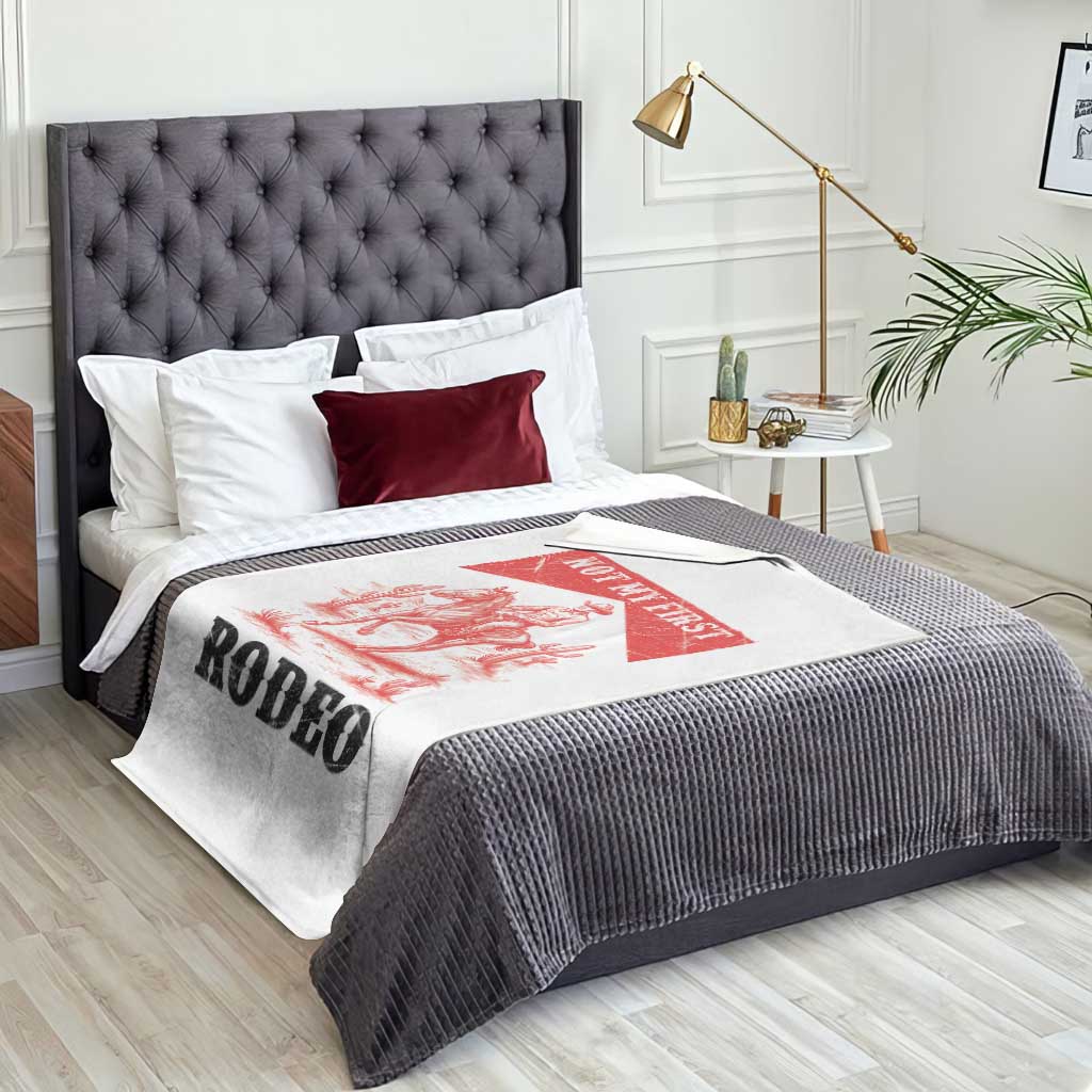 Not My First Rodeo Vintage Cowboy Graphic Throw Blanket Retro Western Desert Scene with Horse and Cactus