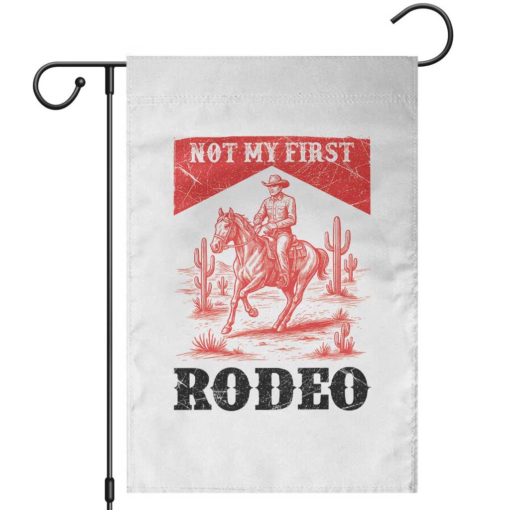 Not My First Rodeo Vintage Cowboy Graphic Garden Flag Retro Western Desert Scene with Horse and Cactus