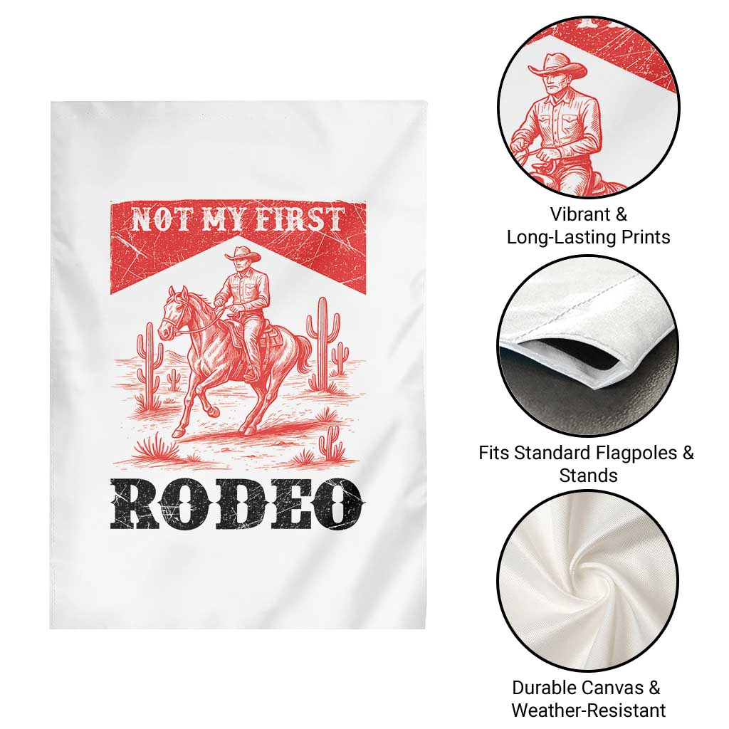 Not My First Rodeo Vintage Cowboy Graphic Garden Flag Retro Western Desert Scene with Horse and Cactus