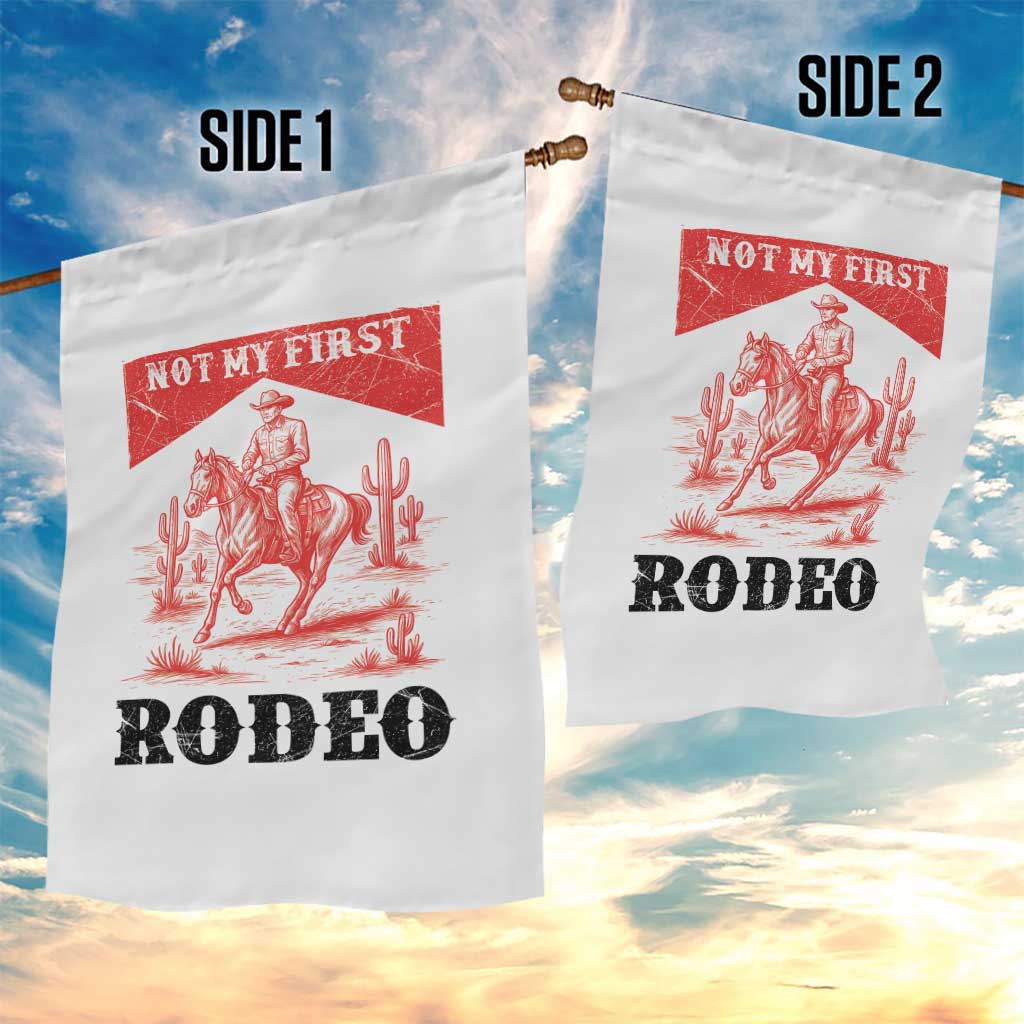 Not My First Rodeo Vintage Cowboy Graphic Garden Flag Retro Western Desert Scene with Horse and Cactus