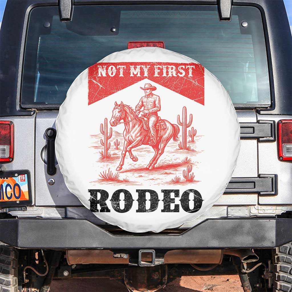 Not My First Rodeo Vintage Cowboy Graphic Spare Tire Cover Retro Western Desert Scene with Horse and Cactus