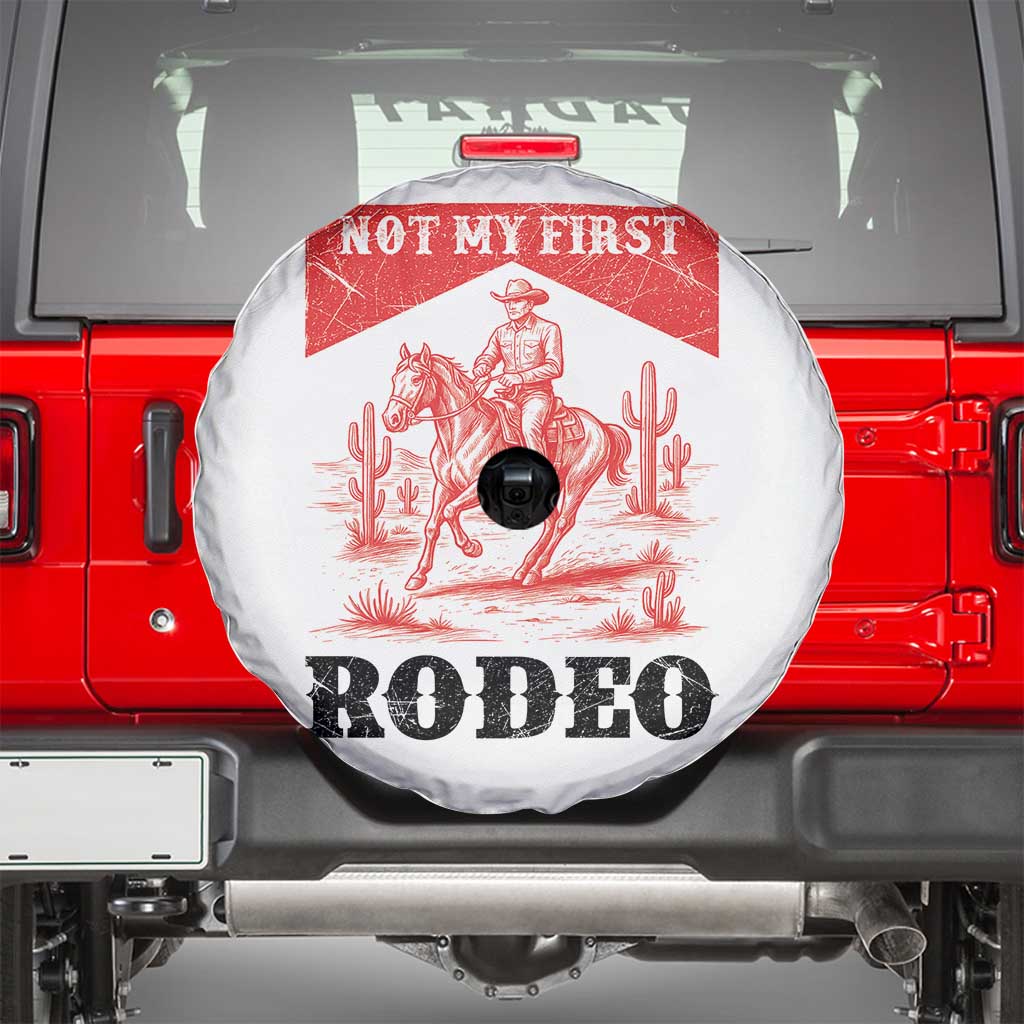 Not My First Rodeo Vintage Cowboy Graphic Spare Tire Cover Retro Western Desert Scene with Horse and Cactus