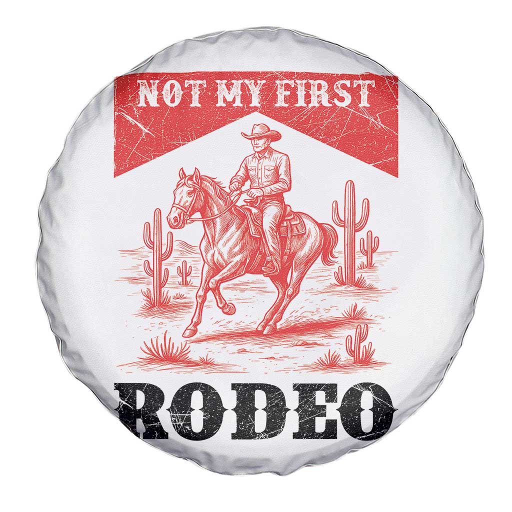 Not My First Rodeo Vintage Cowboy Graphic Spare Tire Cover Retro Western Desert Scene with Horse and Cactus
