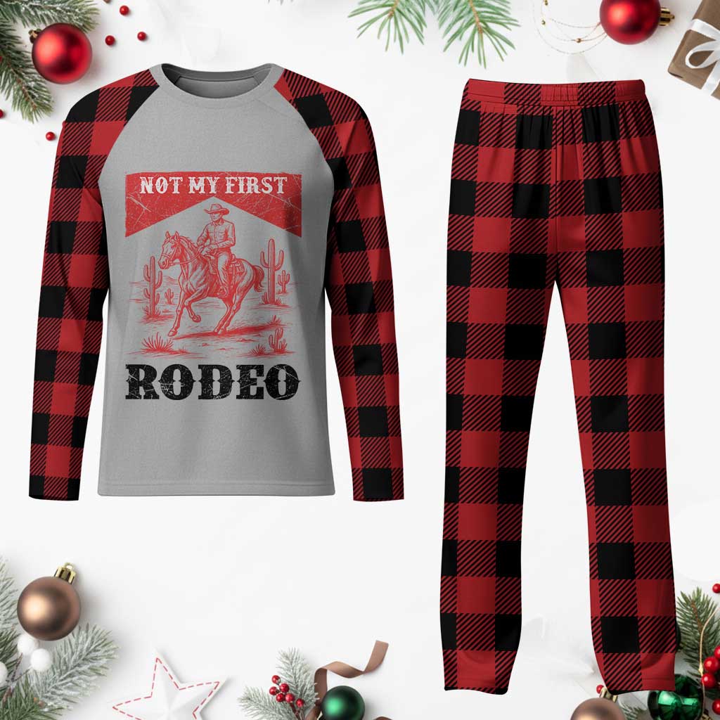 Not My First Rodeo Vintage Cowboy Graphic Plaid Pajama Set Retro Western Desert Scene with Horse and Cactus